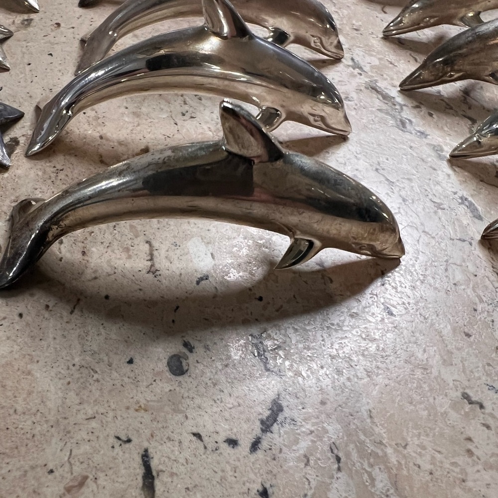 Silver Plated Dolphin Place Holder Cards 24 CT Vintage 1950’s